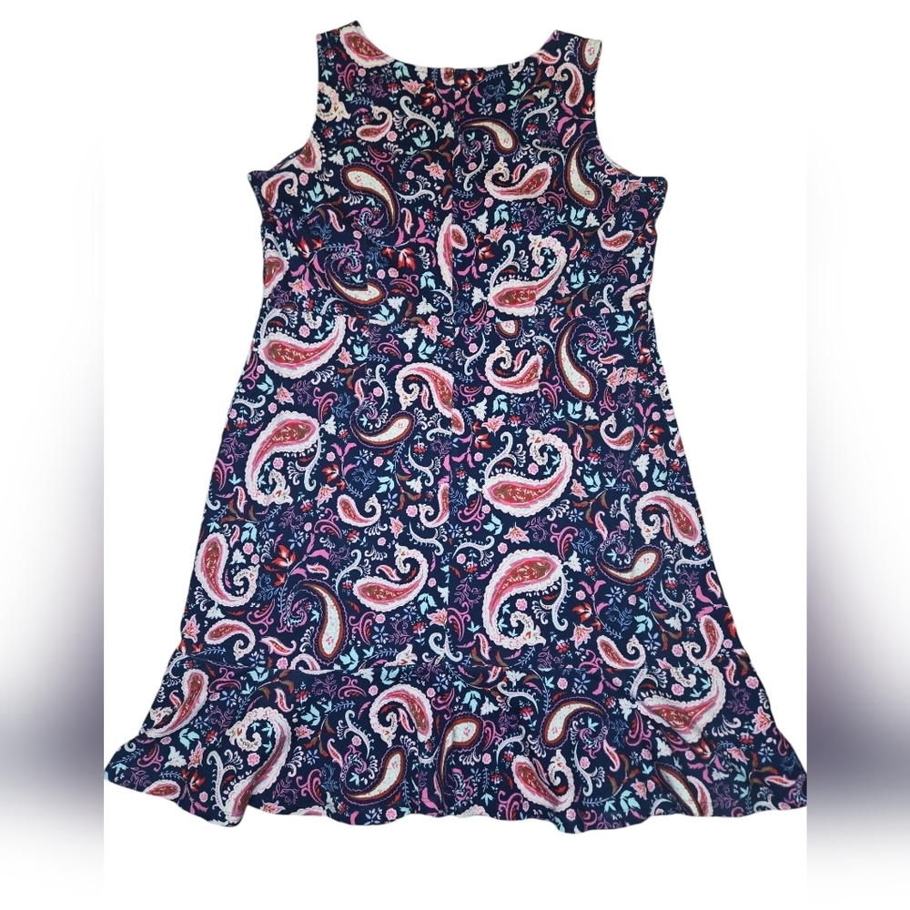 Talbots Plus Pink & Blue Paisley Dress, V-neck and sleeveless, Size 1X - Picture 3 of 7